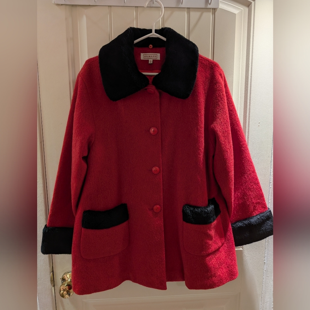 Y2K Red and Black Pea Coat